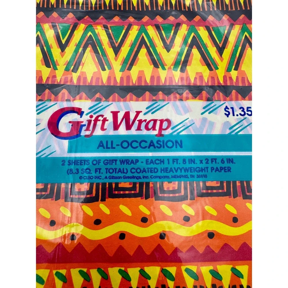 Vintage Cleo Gift Wrap Lot 2 Sealed Packs Tribal Geometric All Occasion Made USA
